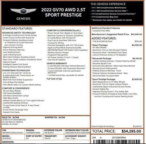 used 2022 Genesis GV70 car, priced at $33,900