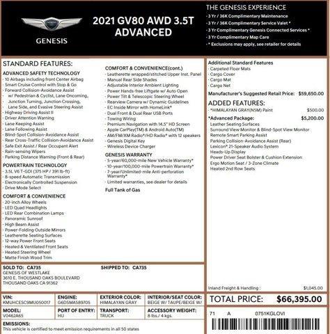 used 2021 Genesis GV80 car, priced at $38,900