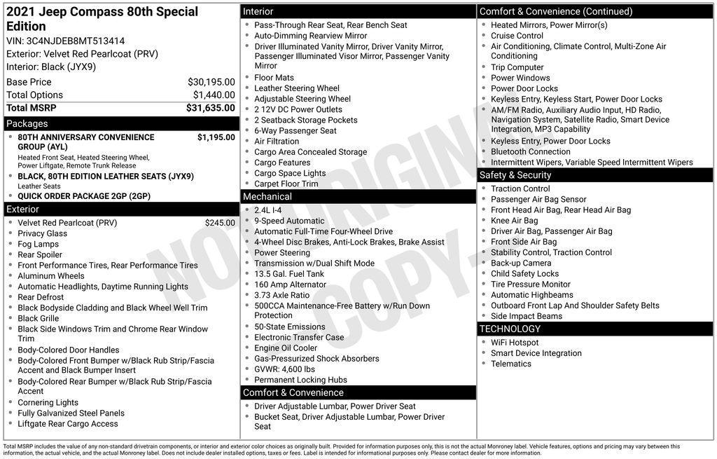 used 2021 Jeep Compass car, priced at $19,490