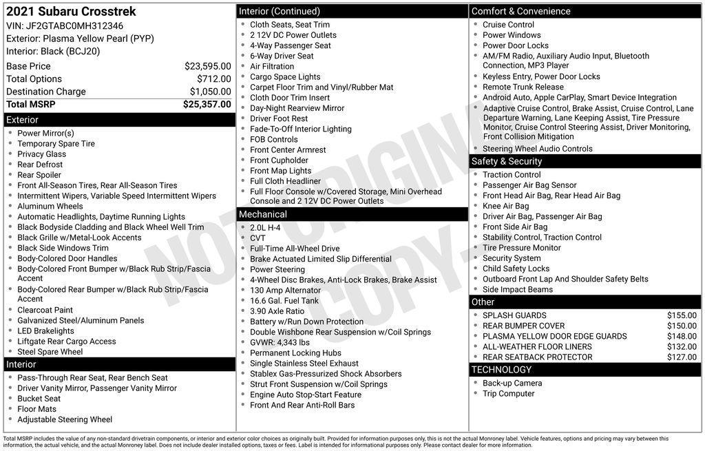 used 2021 Subaru Crosstrek car, priced at $19,650