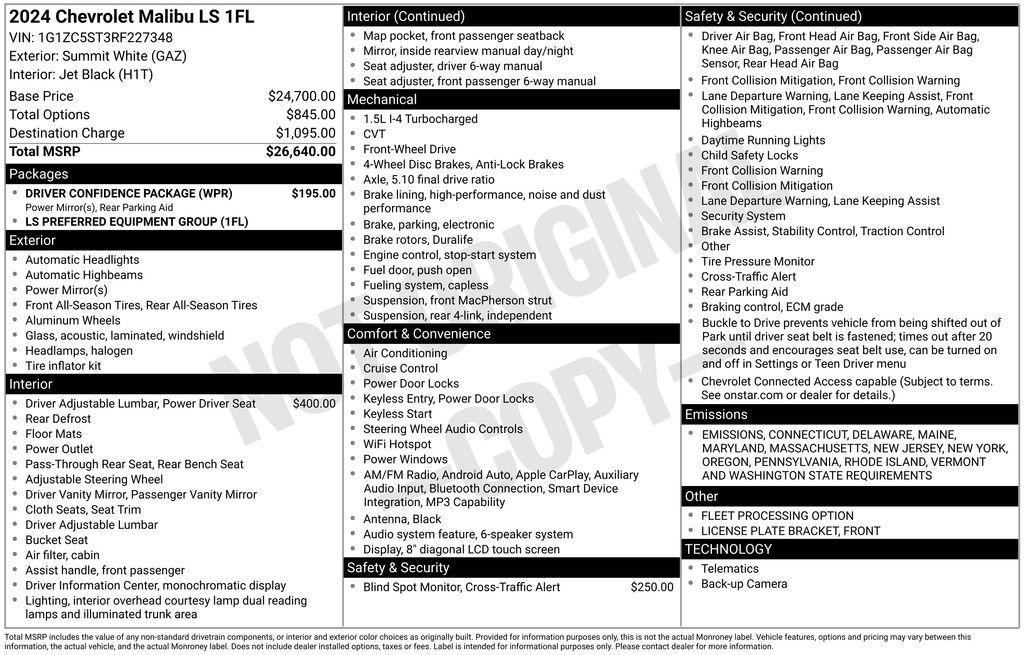 used 2024 Chevrolet Malibu car, priced at $20,950