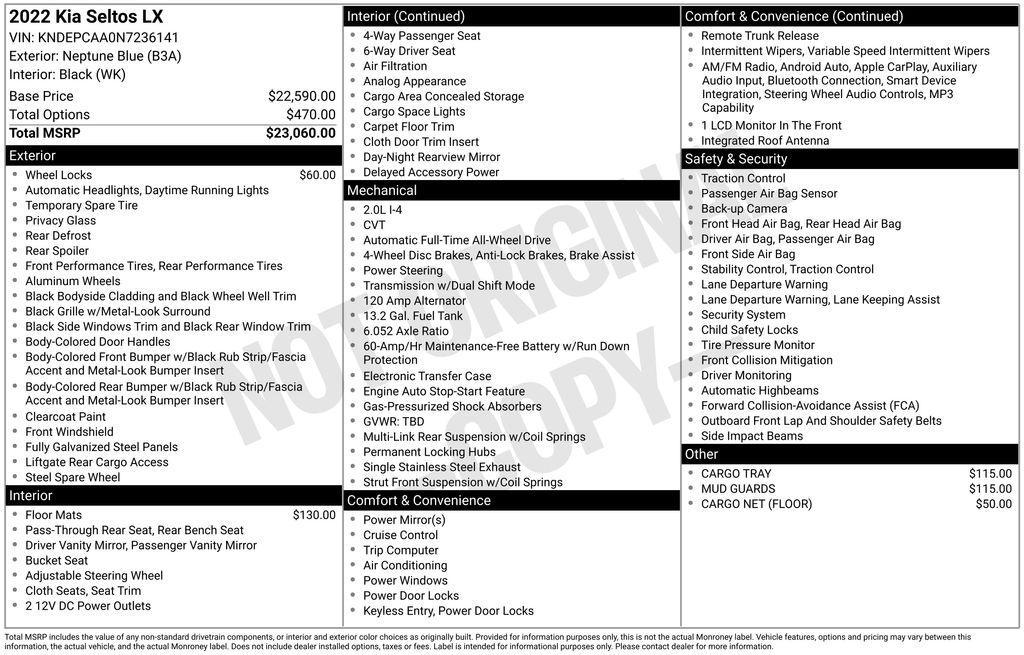 used 2022 Kia Seltos car, priced at $18,950