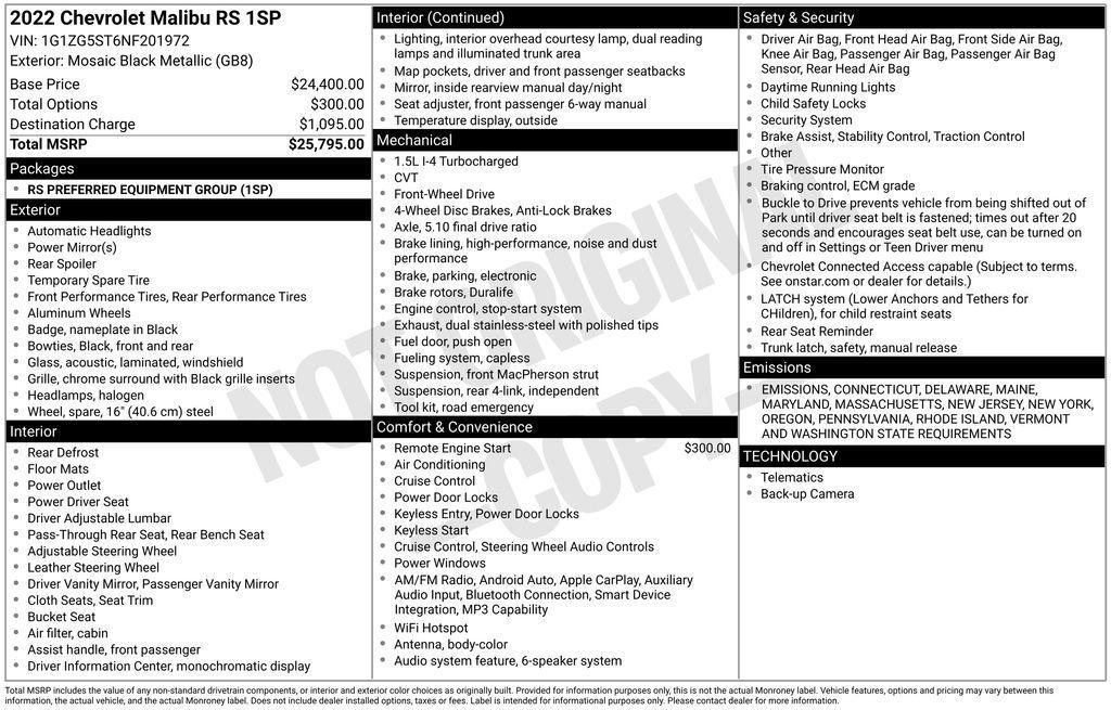 used 2022 Chevrolet Malibu car, priced at $19,850