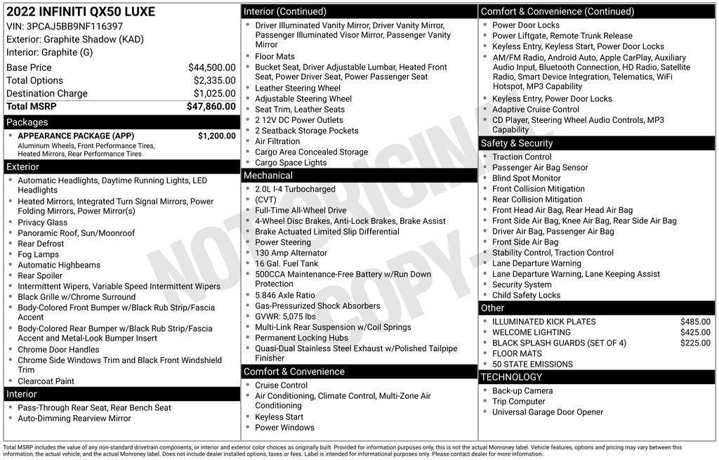 used 2022 INFINITI QX50 car, priced at $26,890