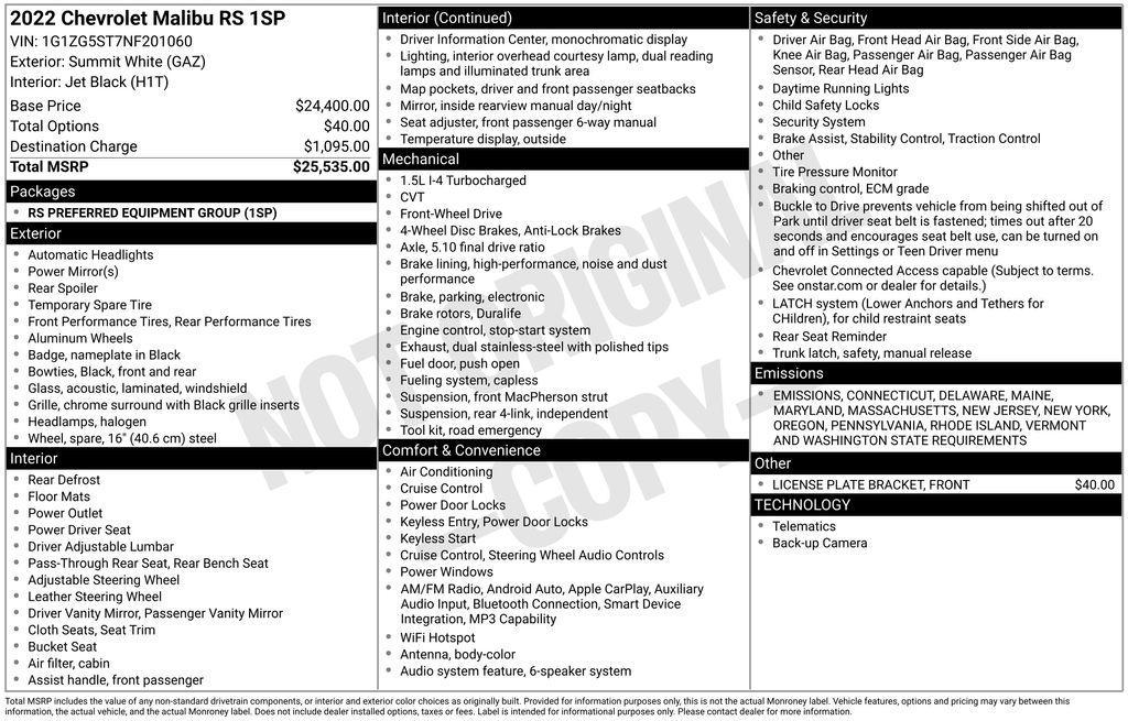 used 2022 Chevrolet Malibu car, priced at $20,950