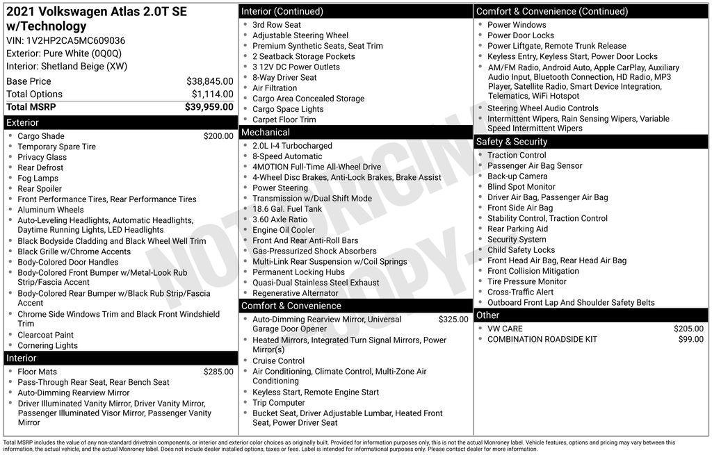 used 2021 Volkswagen Atlas car, priced at $24,950