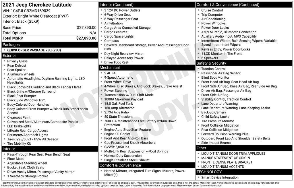 used 2021 Jeep Cherokee car, priced at $18,850