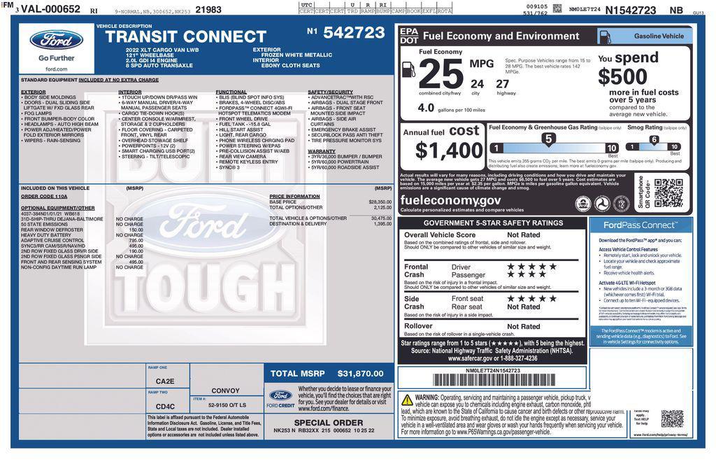 used 2022 Ford Transit Connect car, priced at $19,950