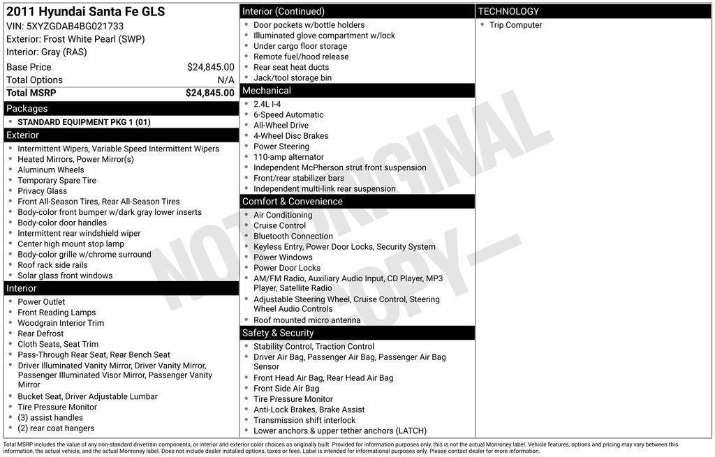 used 2011 Hyundai Santa Fe car, priced at $5,450