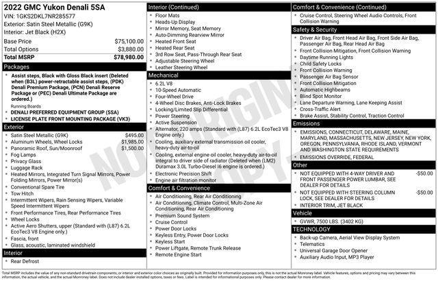 used 2022 GMC Yukon car, priced at $58,988