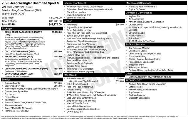 used 2020 Jeep Wrangler Unlimited car, priced at $24,993