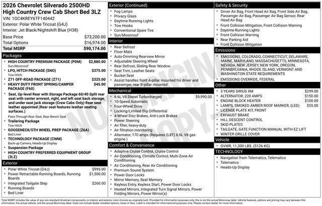 new 2026 Chevrolet Silverado 2500 car, priced at $92,019