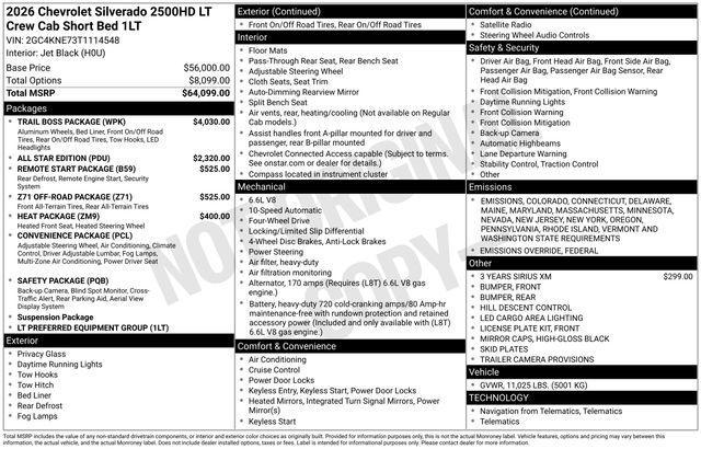 new 2026 Chevrolet Silverado 2500 car, priced at $59,842