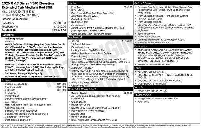 new 2026 GMC Sierra 1500 car, priced at $57,773
