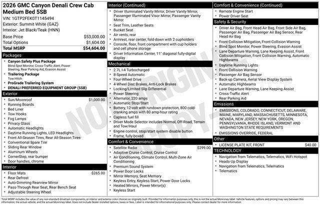 new 2026 GMC Canyon car, priced at $54,936