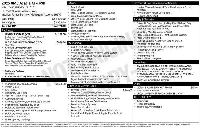 new 2025 GMC Acadia car, priced at $54,390