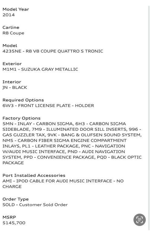 used 2014 Audi R8 car, priced at $84,800
