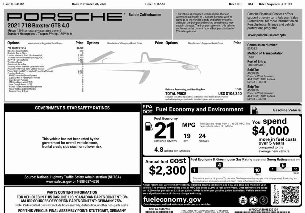 used 2021 Porsche 718 Boxster car