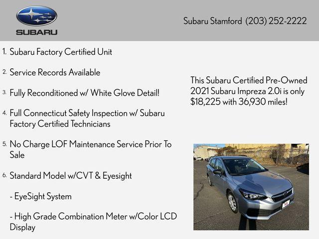 used 2021 Subaru Impreza car, priced at $18,245