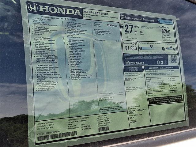 new 2026 Honda HR-V car, priced at $31,350