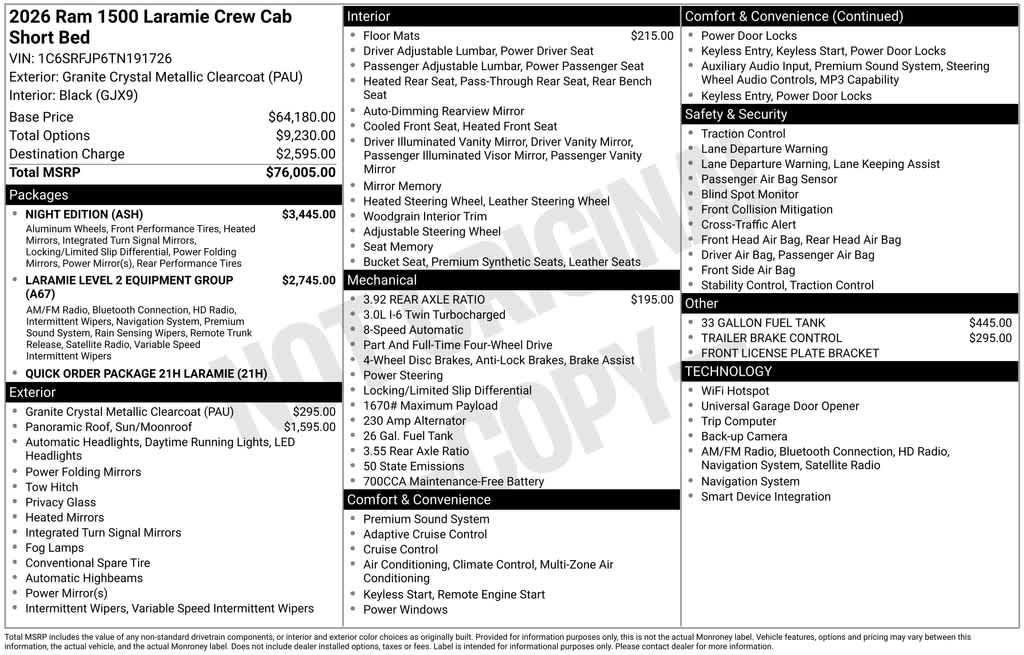 new 2026 Ram 1500 car, priced at $66,234