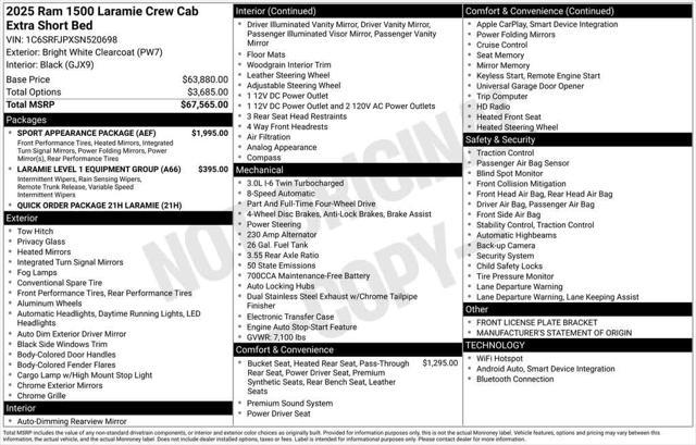 new 2025 Ram 1500 car, priced at $65,019