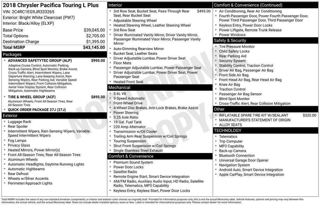 used 2018 Chrysler Pacifica car, priced at $18,269