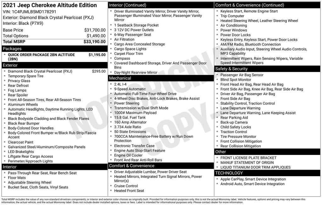 used 2021 Jeep Cherokee car, priced at $18,947