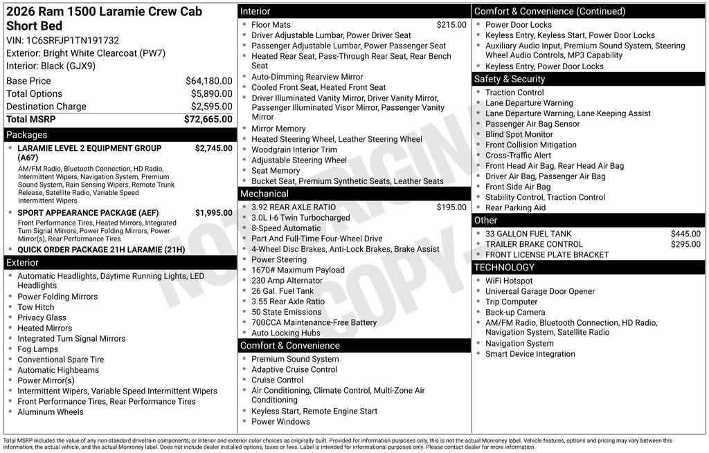 new 2026 Ram 1500 car, priced at $63,380