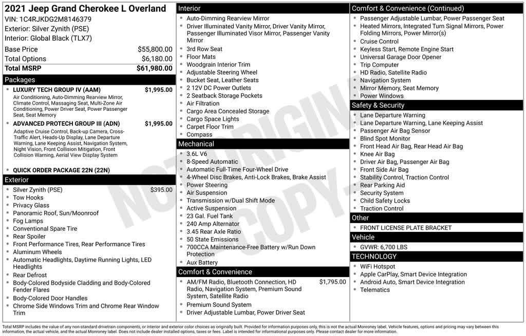 used 2021 Jeep Grand Cherokee L car, priced at $33,817