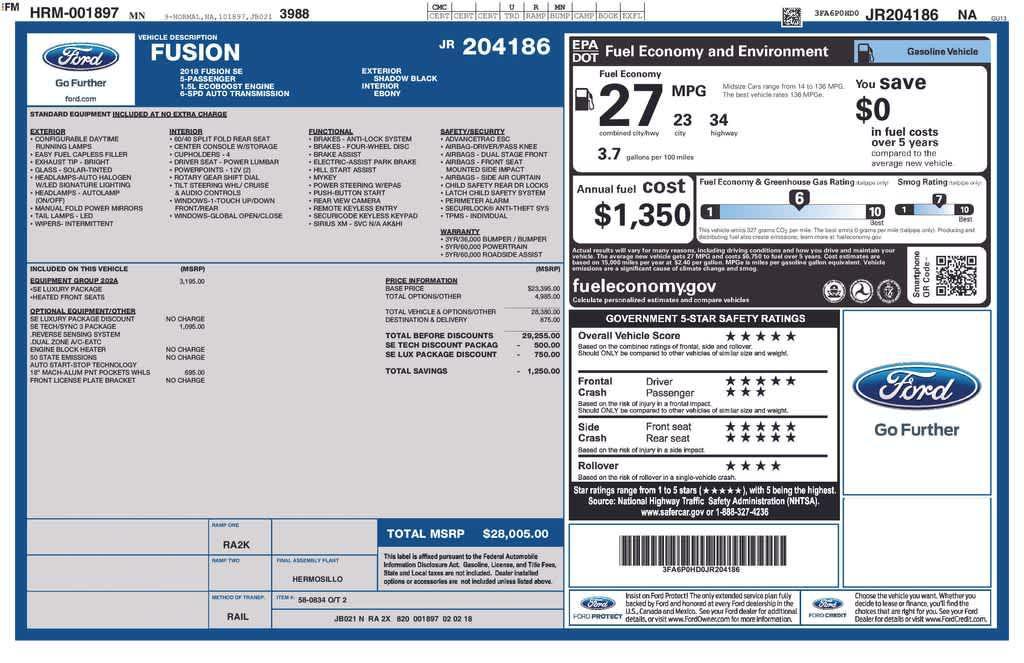 used 2018 Ford Fusion car, priced at $12,987