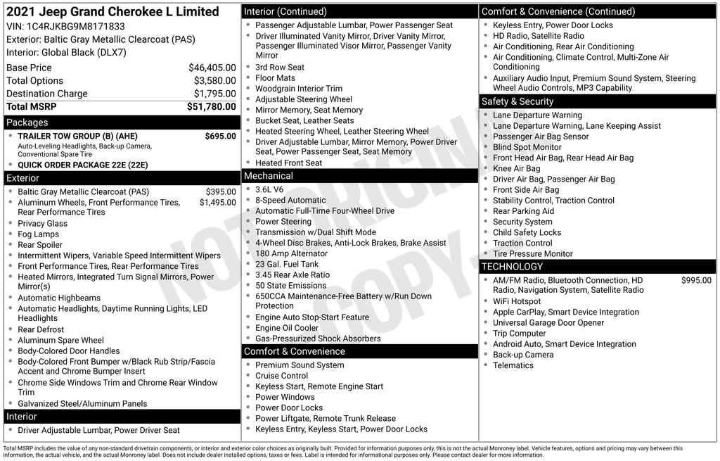 used 2021 Jeep Grand Cherokee L car, priced at $25,495