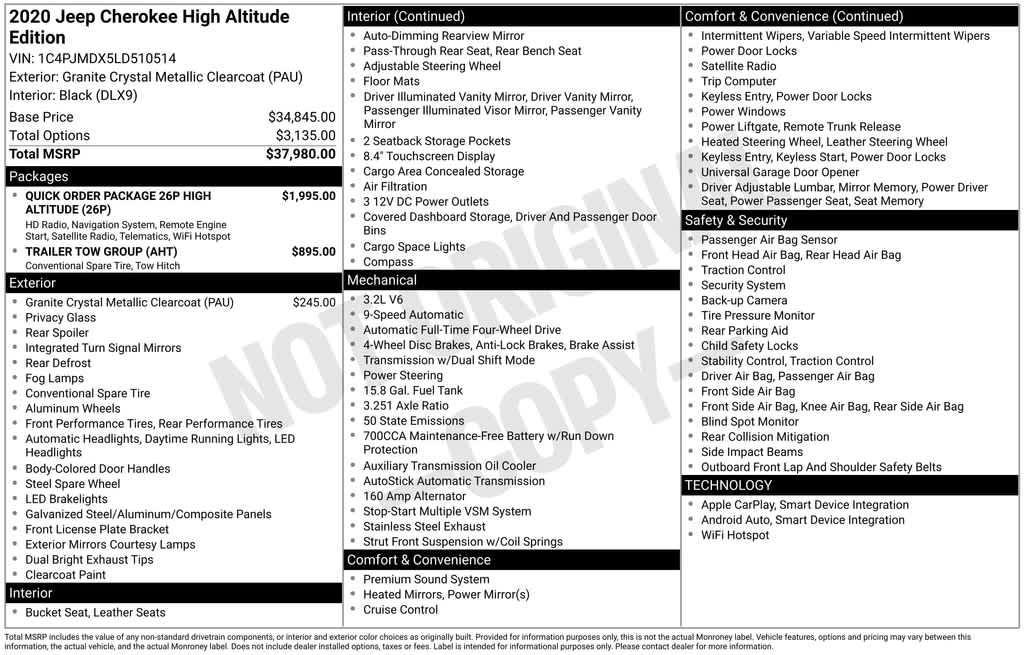 used 2020 Jeep Cherokee car, priced at $16,888