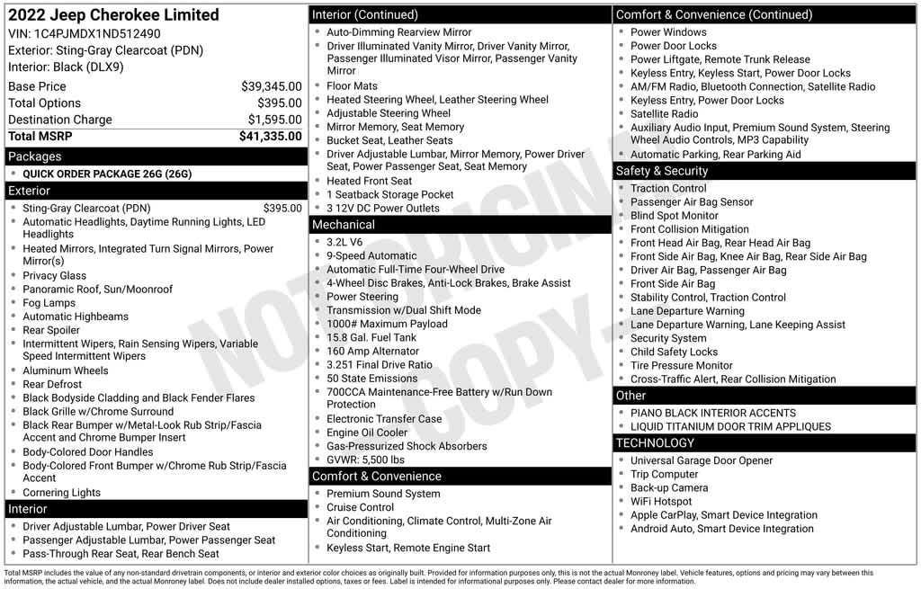 used 2022 Jeep Cherokee car, priced at $25,497