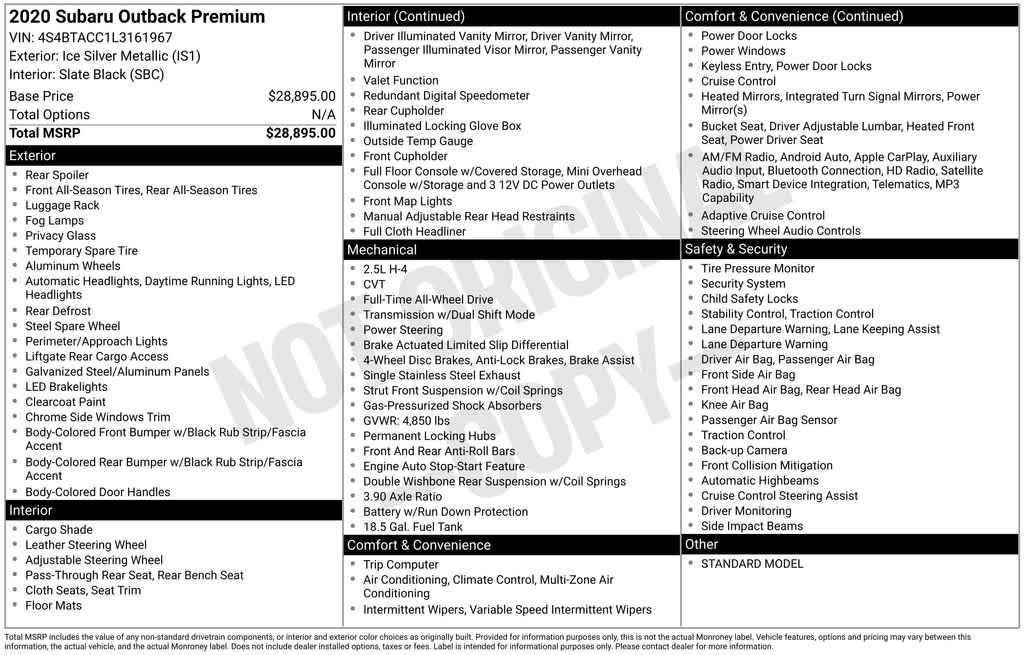 used 2020 Subaru Outback car, priced at $23,416