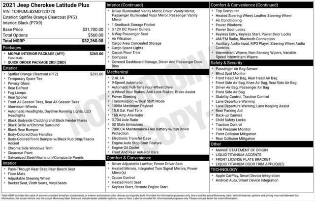 used 2021 Jeep Cherokee car, priced at $21,966