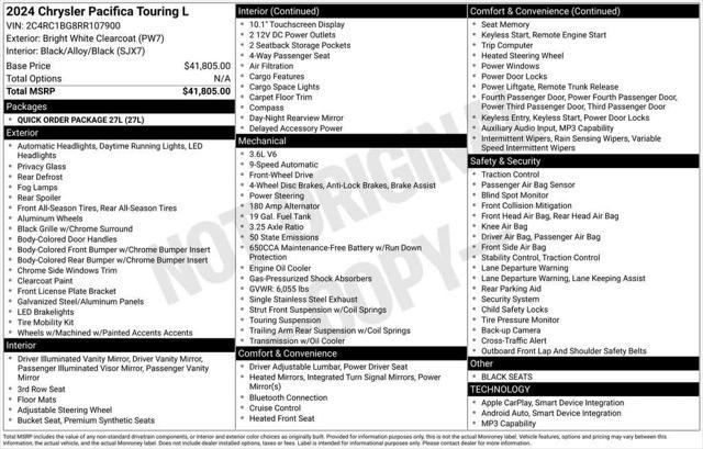 used 2024 Chrysler Pacifica car, priced at $37,796