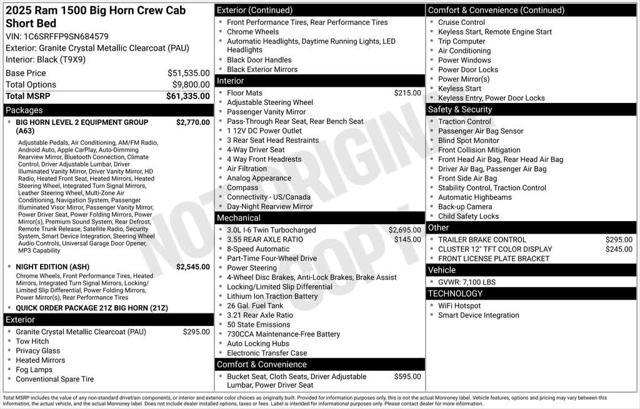 new 2025 Ram 1500 car, priced at $60,200