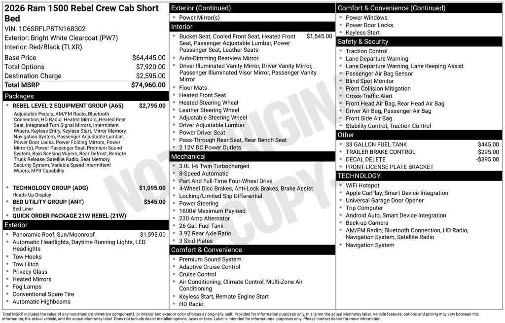 new 2026 Ram 1500 car, priced at $66,194