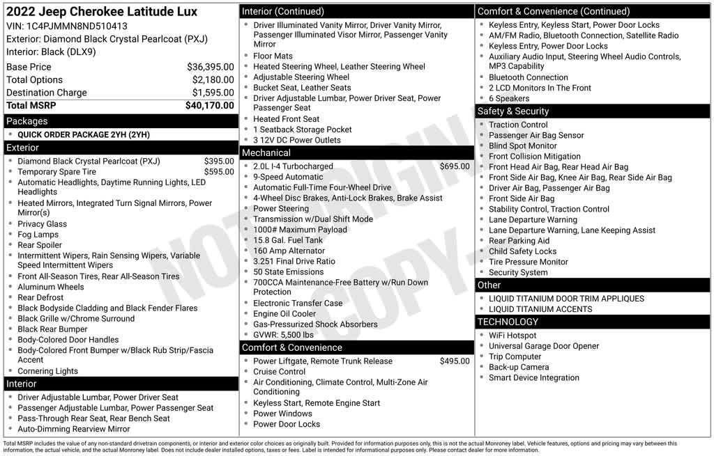 used 2022 Jeep Cherokee car, priced at $23,860