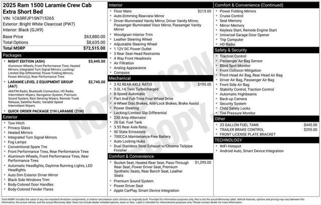new 2025 Ram 1500 car, priced at $69,215