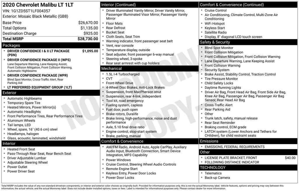 used 2020 Chevrolet Malibu car, priced at $16,959