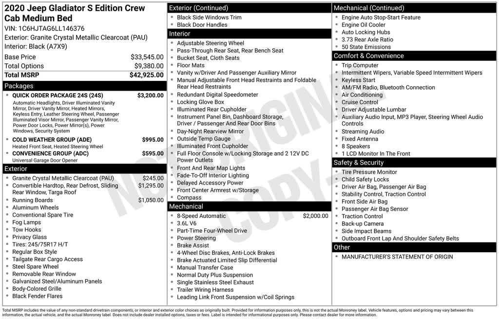 used 2020 Jeep Gladiator car, priced at $29,973