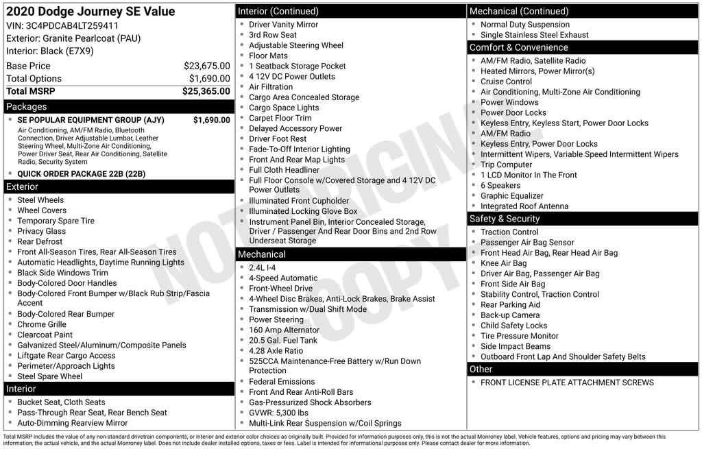 used 2020 Dodge Journey car, priced at $15,956