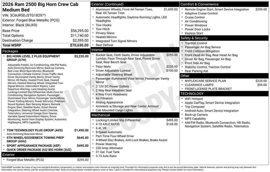 new 2026 Ram 2500 car, priced at $62,050