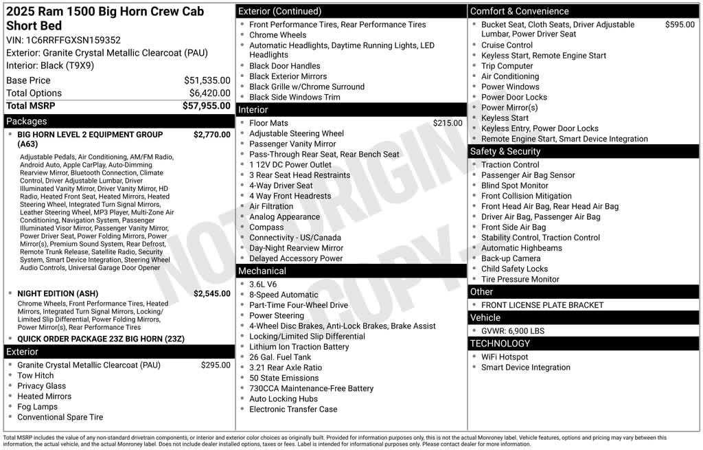 new 2025 Ram 1500 car, priced at $53,378