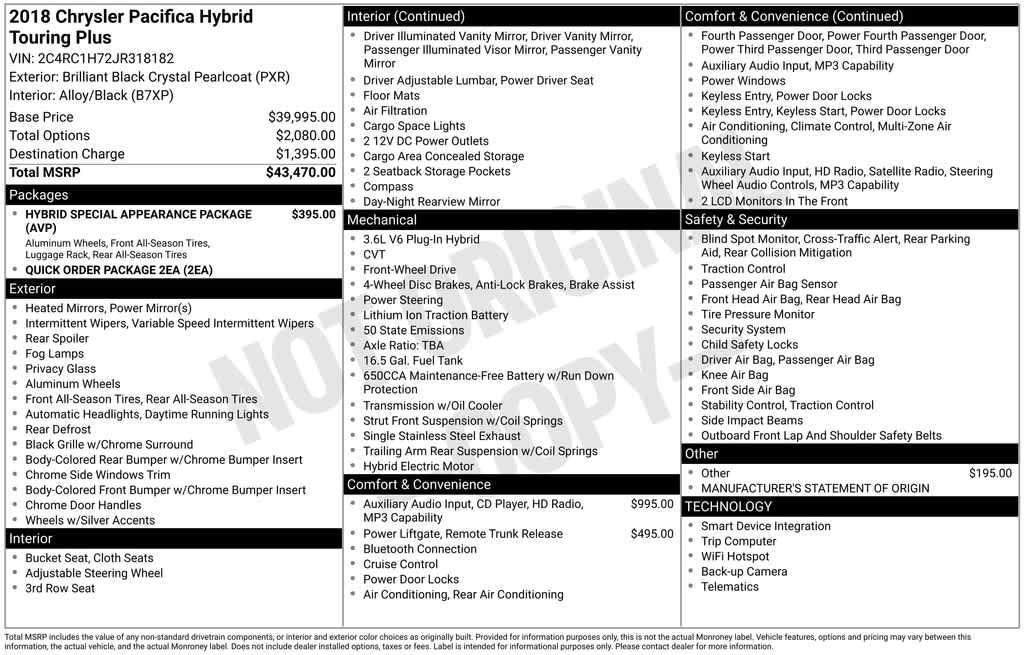 used 2018 Chrysler Pacifica Hybrid car, priced at $18,242