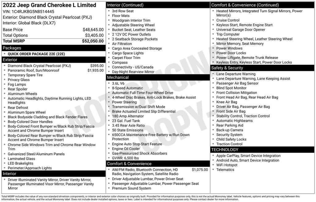 used 2022 Jeep Grand Cherokee L car, priced at $31,930