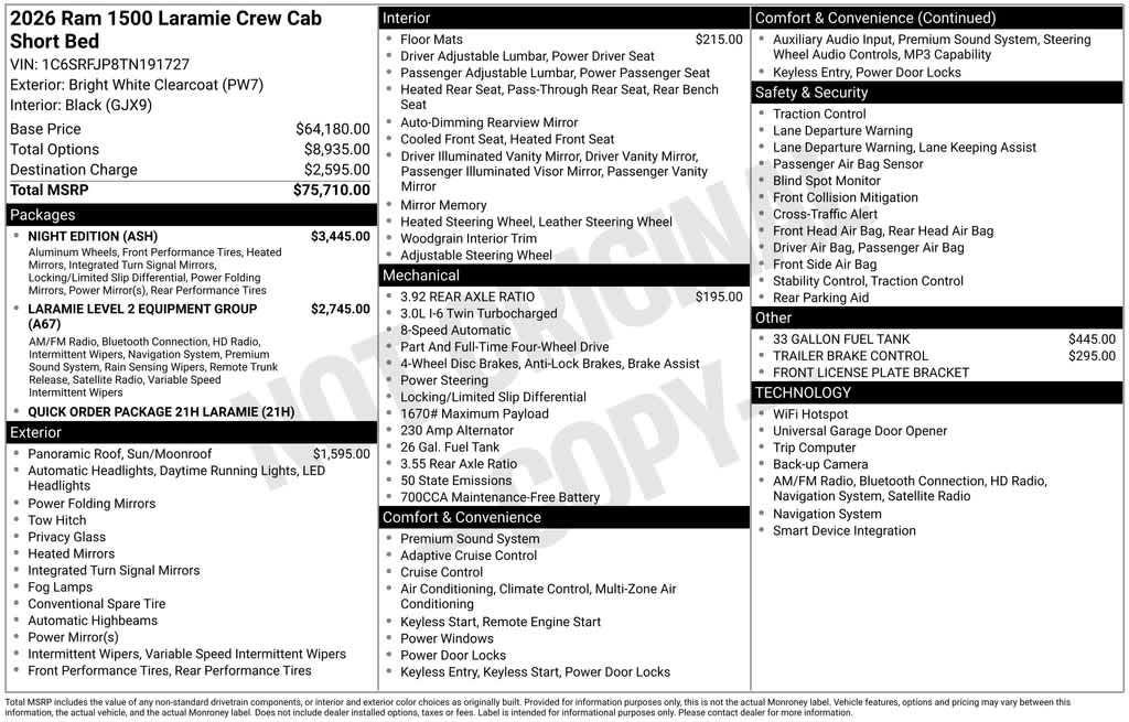 new 2026 Ram 1500 car, priced at $65,982
