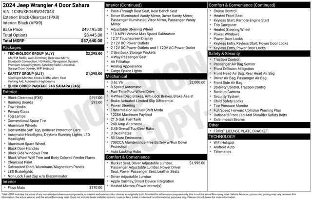 new 2024 Jeep Wrangler car, priced at $55,452